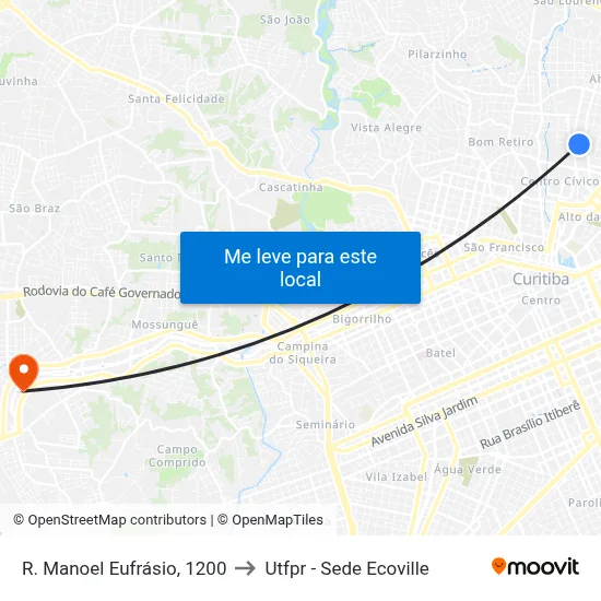 R. Manoel Eufrásio, 1200 to Utfpr - Sede Ecoville map
