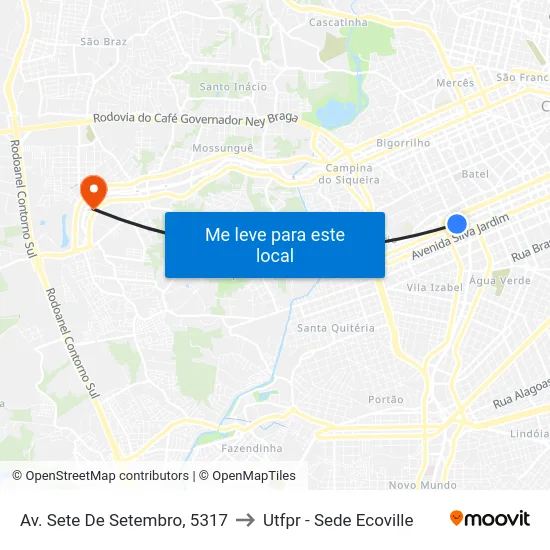 Av. Sete De Setembro, 5317 to Utfpr - Sede Ecoville map