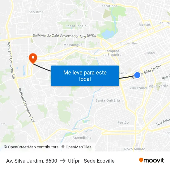 Av. Silva Jardim, 3600 to Utfpr - Sede Ecoville map