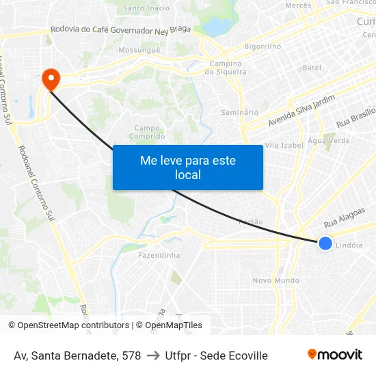 Av, Santa Bernadete, 578 to Utfpr - Sede Ecoville map