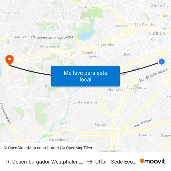 R. Desembargador Westphalen, 1136 to Utfpr - Sede Ecoville map