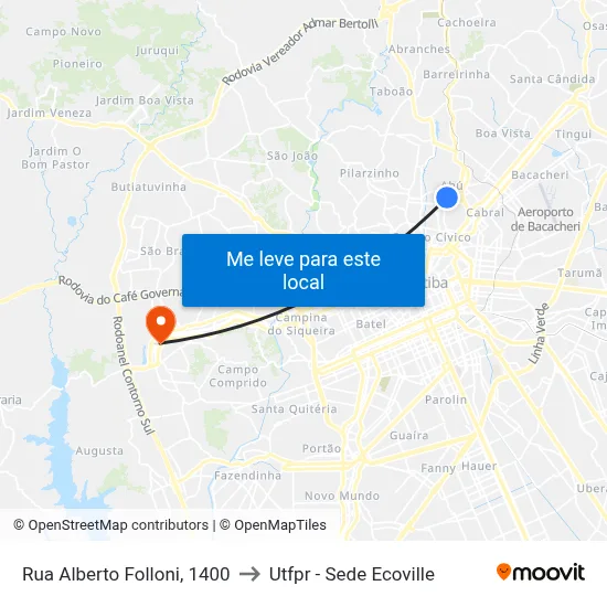 Rua Alberto Folloni, 1400 to Utfpr - Sede Ecoville map