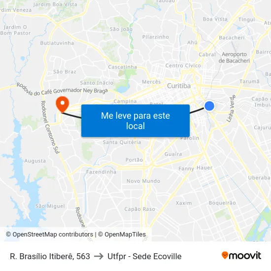 R. Brasílio Itiberê, 563 to Utfpr - Sede Ecoville map