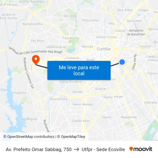 Av. Prefeito Omar Sabbag, 750 to Utfpr - Sede Ecoville map