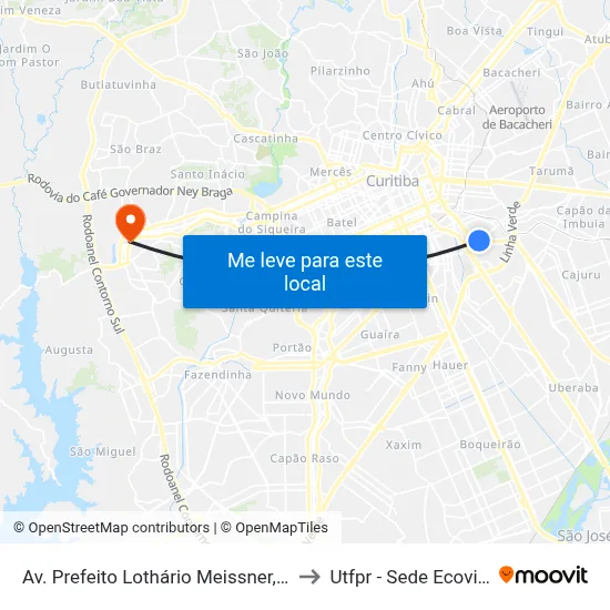 Av. Prefeito Lothário Meissner, 72 to Utfpr - Sede Ecoville map