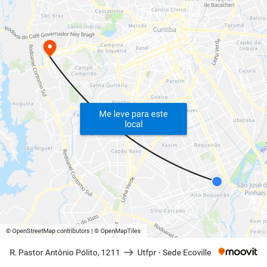 R. Pastor Antônio Pólito, 1211 to Utfpr - Sede Ecoville map