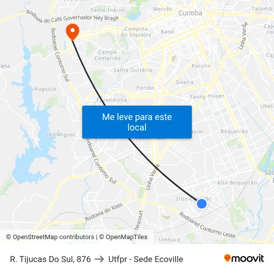 R. Tijucas Do Sul, 876 to Utfpr - Sede Ecoville map