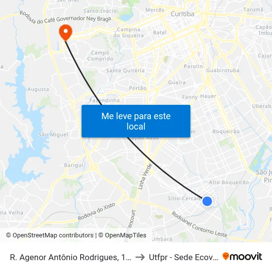 R. Agenor Antônio Rodrigues, 1730 to Utfpr - Sede Ecoville map