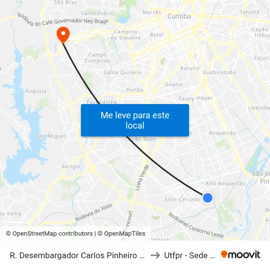 R. Desembargador Carlos Pinheiro Guimarães, 1395 to Utfpr - Sede Ecoville map
