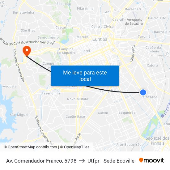 Av. Comendador Franco, 5798 to Utfpr - Sede Ecoville map