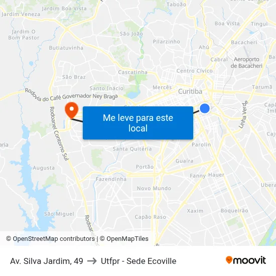 Av. Silva Jardim, 49 to Utfpr - Sede Ecoville map