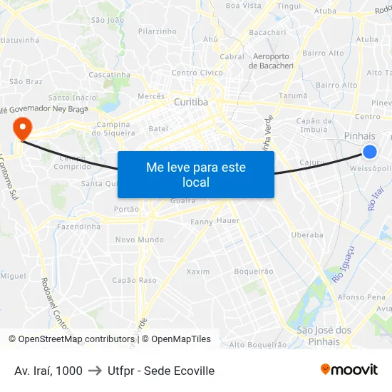 Av. Iraí, 1000 to Utfpr - Sede Ecoville map
