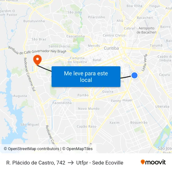 R. Plácido de Castro, 742 to Utfpr - Sede Ecoville map