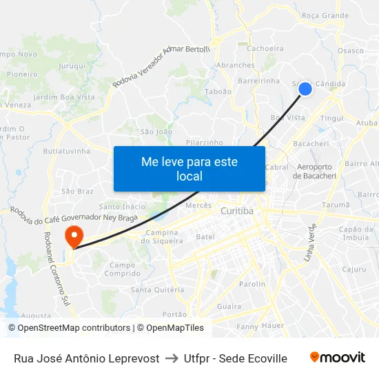 Rua José Antônio Leprevost to Utfpr - Sede Ecoville map