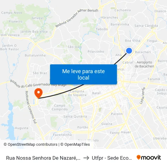 Rua Nossa Senhora De Nazaré, 472 to Utfpr - Sede Ecoville map