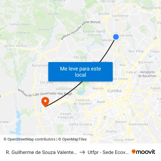 R. Guilherme de Souza Valente, 76 to Utfpr - Sede Ecoville map