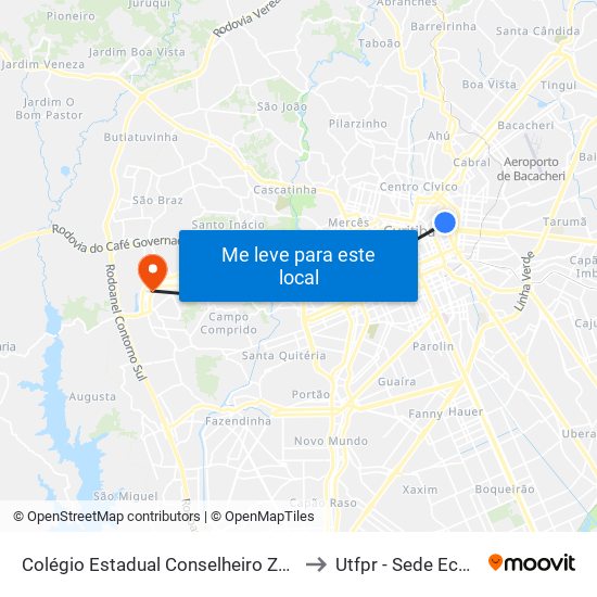 Colégio Estadual Conselheiro Zacarias to Utfpr - Sede Ecoville map