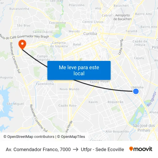 Av. Comendador Franco, 7000 to Utfpr - Sede Ecoville map
