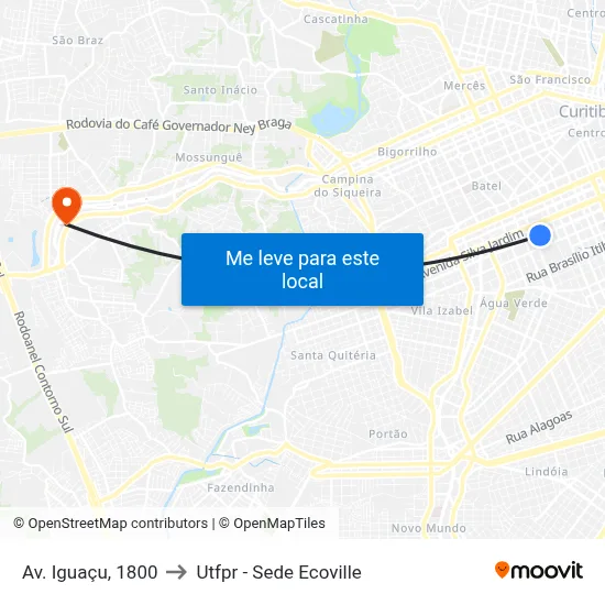 Av. Iguaçu, 1800 to Utfpr - Sede Ecoville map