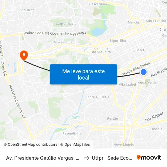 Av. Presidente Getúlio Vargas, 2600 to Utfpr - Sede Ecoville map