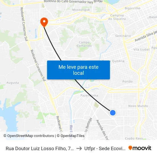 Rua Doutor Luiz Losso Filho, 750 to Utfpr - Sede Ecoville map
