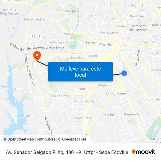 Av. Senador Salgado Filho, 480 to Utfpr - Sede Ecoville map