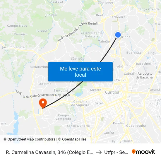 R. Carmelina Cavassin, 346 (Colégio Estadual Gelvira Correa Pacheco) to Utfpr - Sede Ecoville map