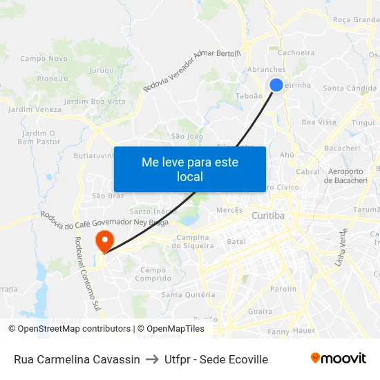 R. Carmelina Cavassin, 717 to Utfpr - Sede Ecoville map
