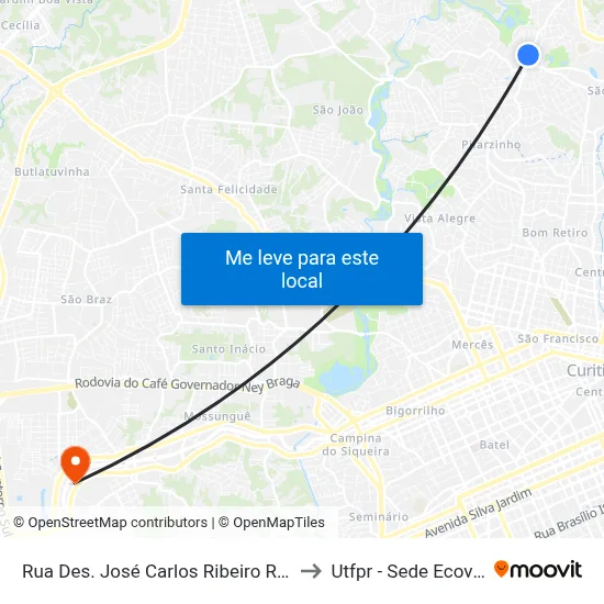Rua Des. José Carlos Ribeiro Ribas to Utfpr - Sede Ecoville map