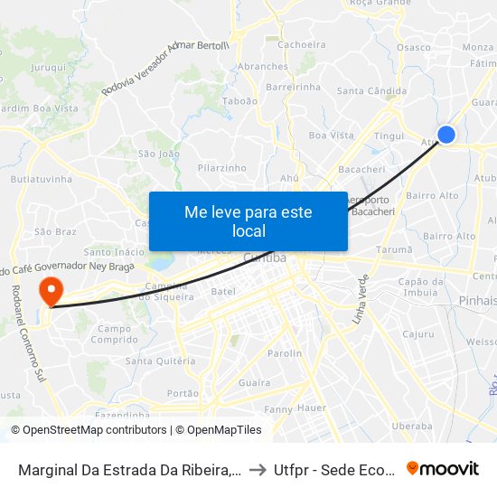 Marginal Da Estrada Da Ribeira, 522 to Utfpr - Sede Ecoville map