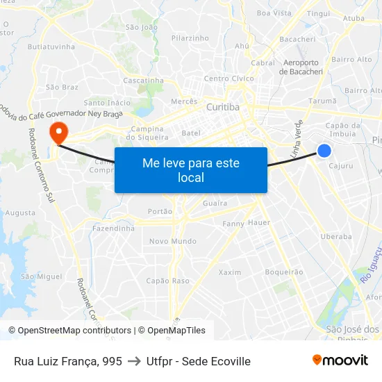 Rua Luiz França, 995 to Utfpr - Sede Ecoville map