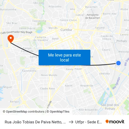 Rua João Tobias De Paiva Netto, 1108-1118 to Utfpr - Sede Ecoville map