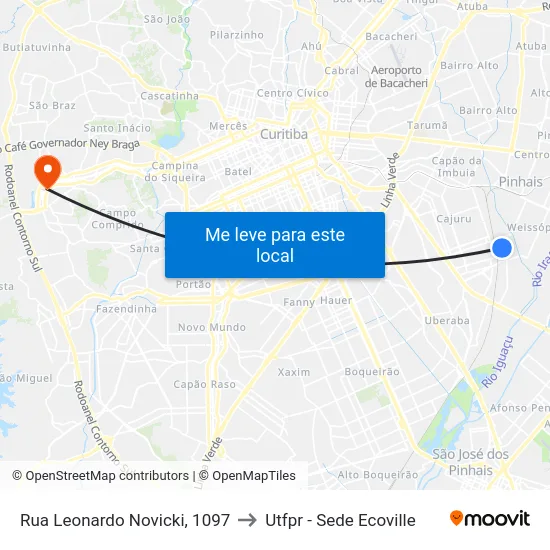 Rua Leonardo Novicki, 1097 to Utfpr - Sede Ecoville map
