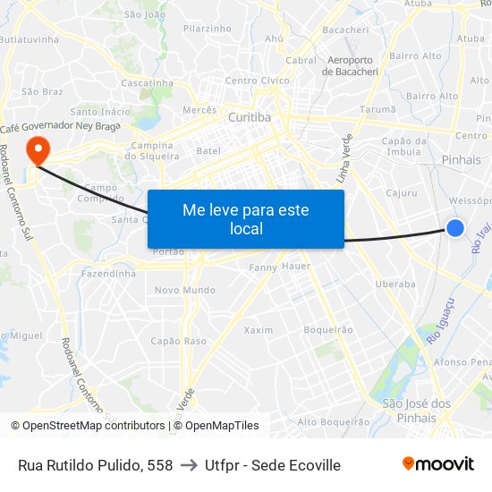 Rua Rutildo Pulido, 558 to Utfpr - Sede Ecoville map
