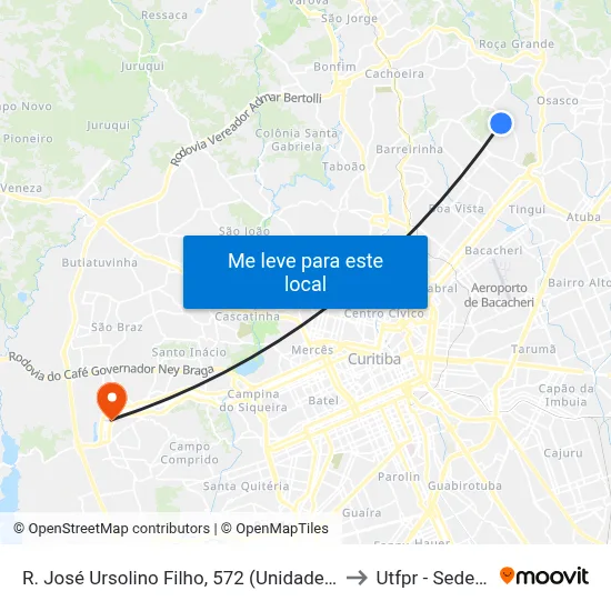 R. José Ursolino Filho, 572 (Unidade de Saúde Aliança) to Utfpr - Sede Ecoville map