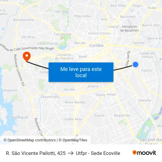 R. São Vicente Pallotti, 425 to Utfpr - Sede Ecoville map