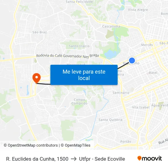 R. Euclides da Cunha, 1500 to Utfpr - Sede Ecoville map