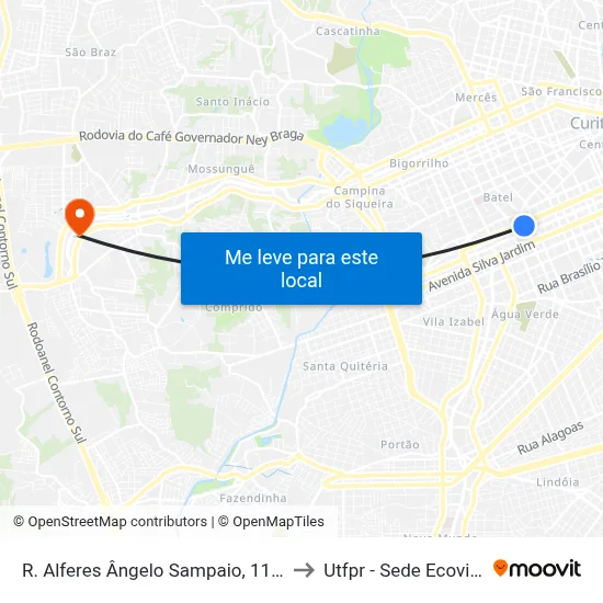 R. Alferes Ângelo Sampaio, 1100 to Utfpr - Sede Ecoville map