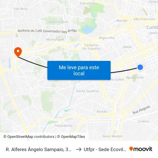 R. Alferes Ângelo Sampaio, 300 to Utfpr - Sede Ecoville map