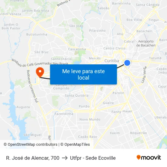 R. José de Alencar, 700 to Utfpr - Sede Ecoville map