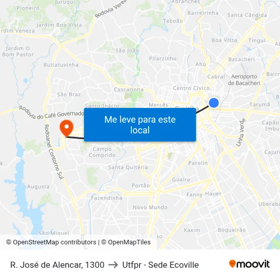 R. José de Alencar, 1300 to Utfpr - Sede Ecoville map