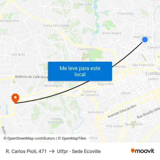 R. Carlos Pioli, 471 to Utfpr - Sede Ecoville map