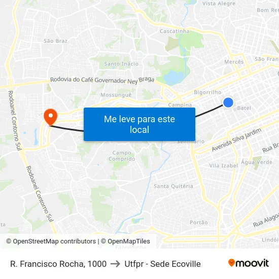 R. Francisco Rocha, 1000 to Utfpr - Sede Ecoville map
