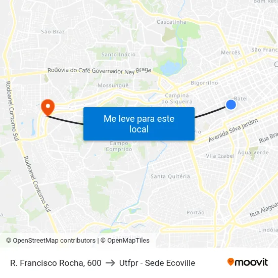 R. Francisco Rocha, 600 to Utfpr - Sede Ecoville map