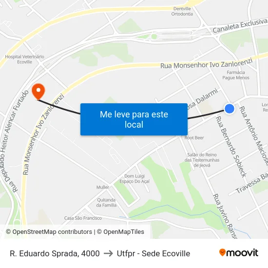 R. Eduardo Sprada, 4000 to Utfpr - Sede Ecoville map