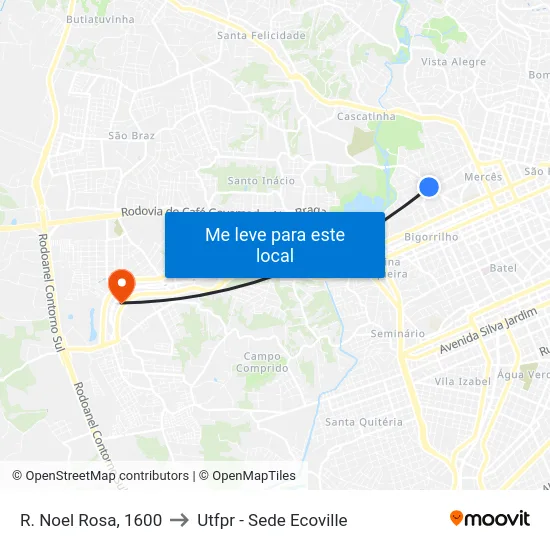 R. Noel Rosa, 1600 to Utfpr - Sede Ecoville map