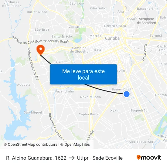R. Alcino Guanabara, 1622 to Utfpr - Sede Ecoville map
