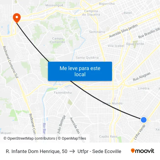 R. Infante Dom Henrique, 50 to Utfpr - Sede Ecoville map