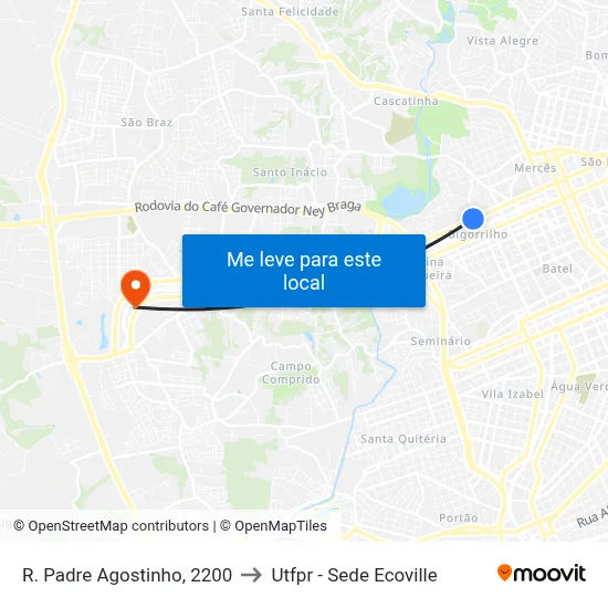 R. Padre Agostinho, 2200 to Utfpr - Sede Ecoville map