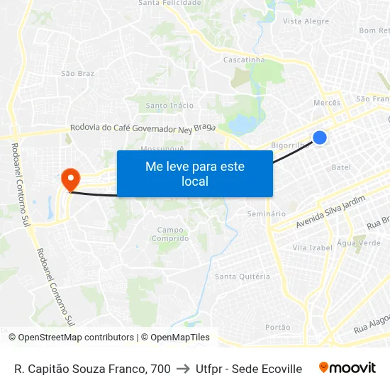 R. Capitão Souza Franco, 700 to Utfpr - Sede Ecoville map